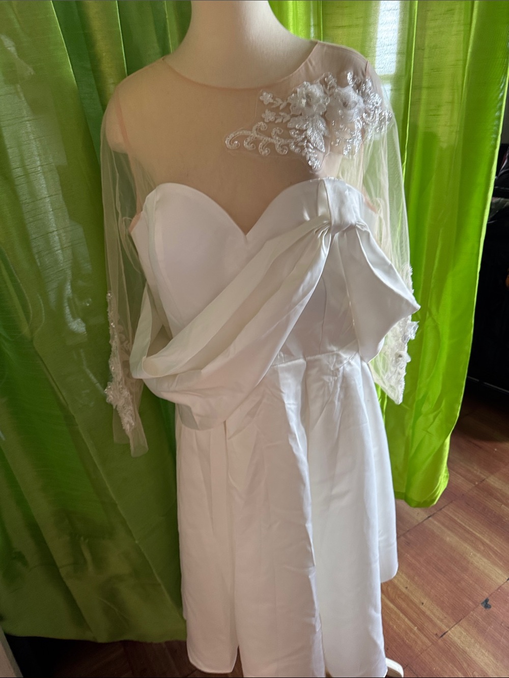 White Strapless Cocktail Dress with Sheer Embroidered Overlay